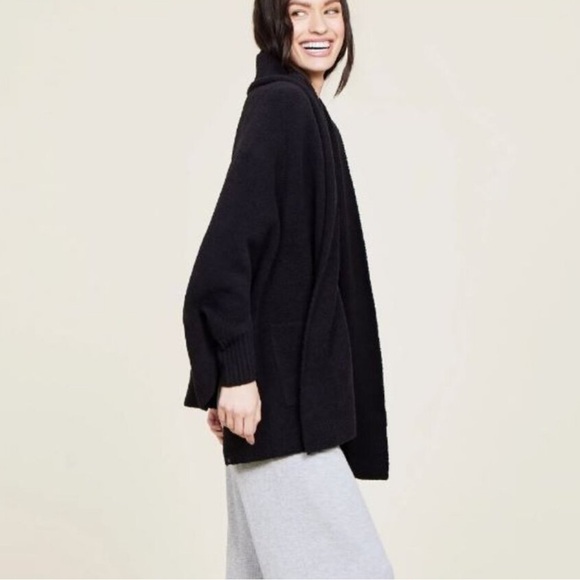 Barefoot Dreams Cozy Chic Ultra Lite Cardigan Black Relaxed Quiet Luxury Layer - Picture 2 of 10